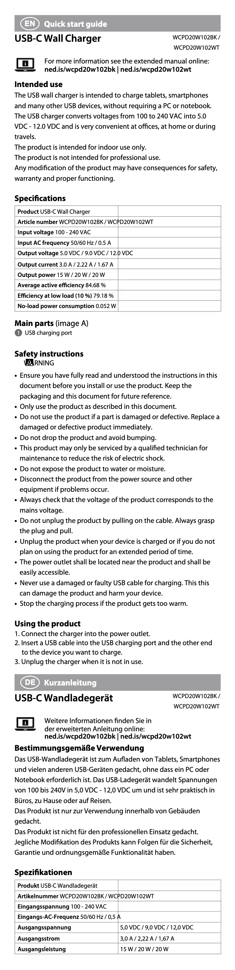Página 1 del manual Manual de usuario Nedis WCPD20W102WT