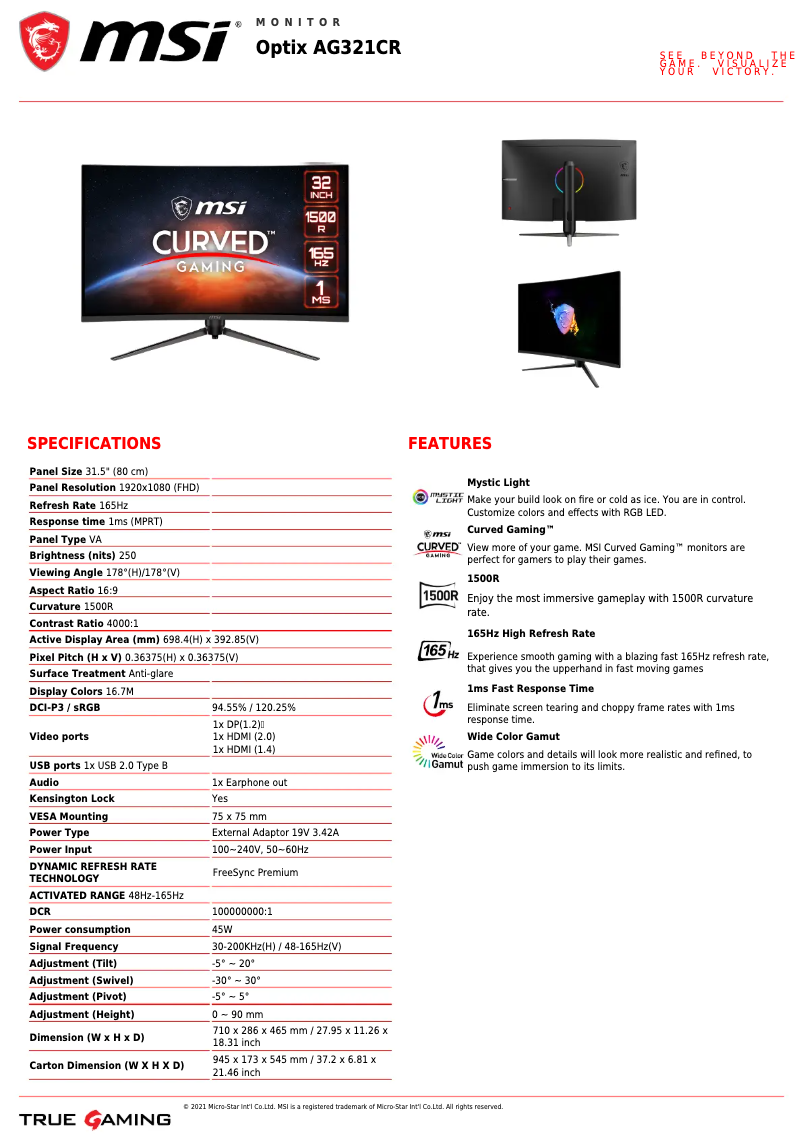 Imagen de la primera página del manual del dispositivo Optix AG321CR