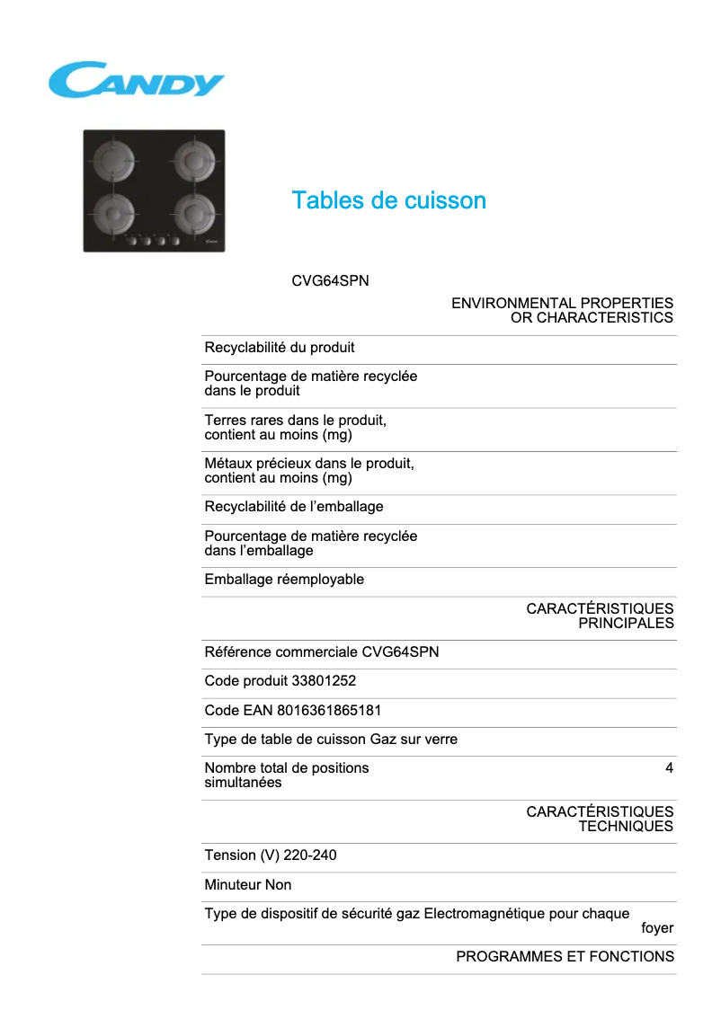 Imagen de la primera página del manual del dispositivo CVG64SPN