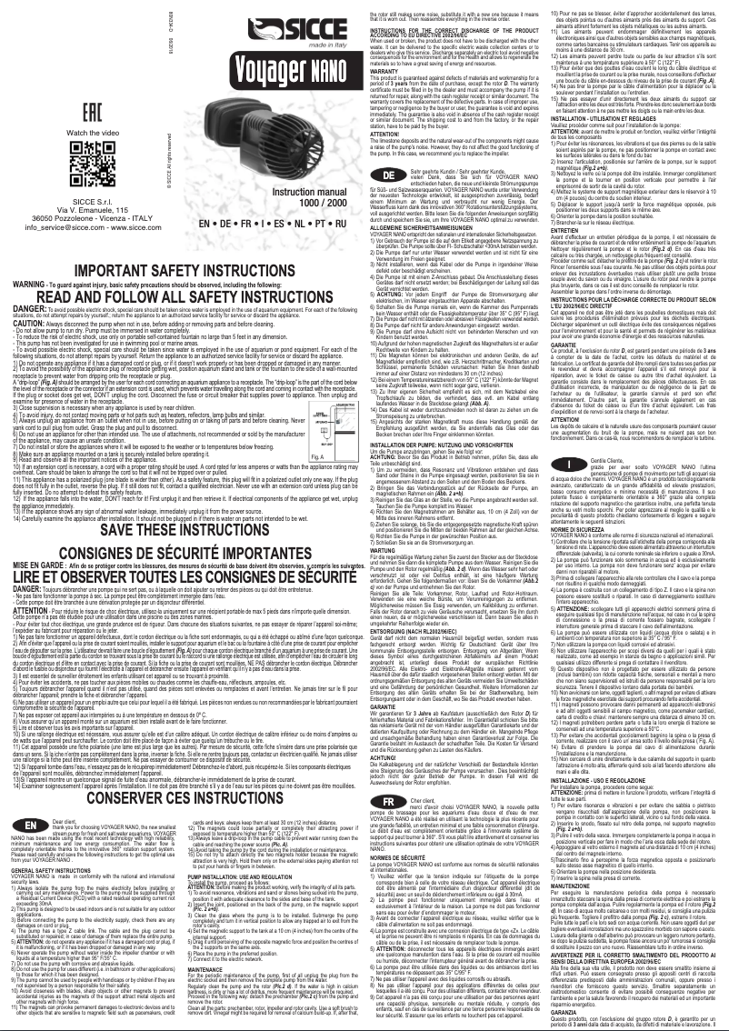 Página 1 del manual Manual de usuario Sicce Voyager nano 2000