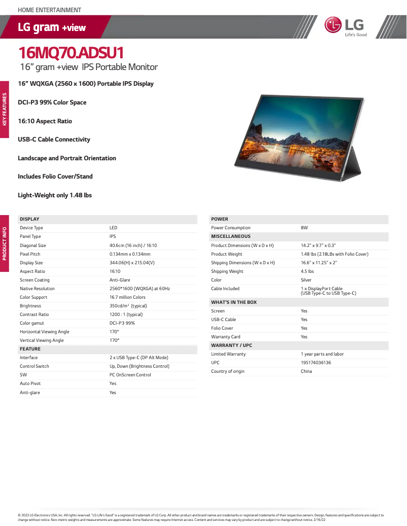 Imagen de la primera página del manual del dispositivo Gran +View 16MQ70