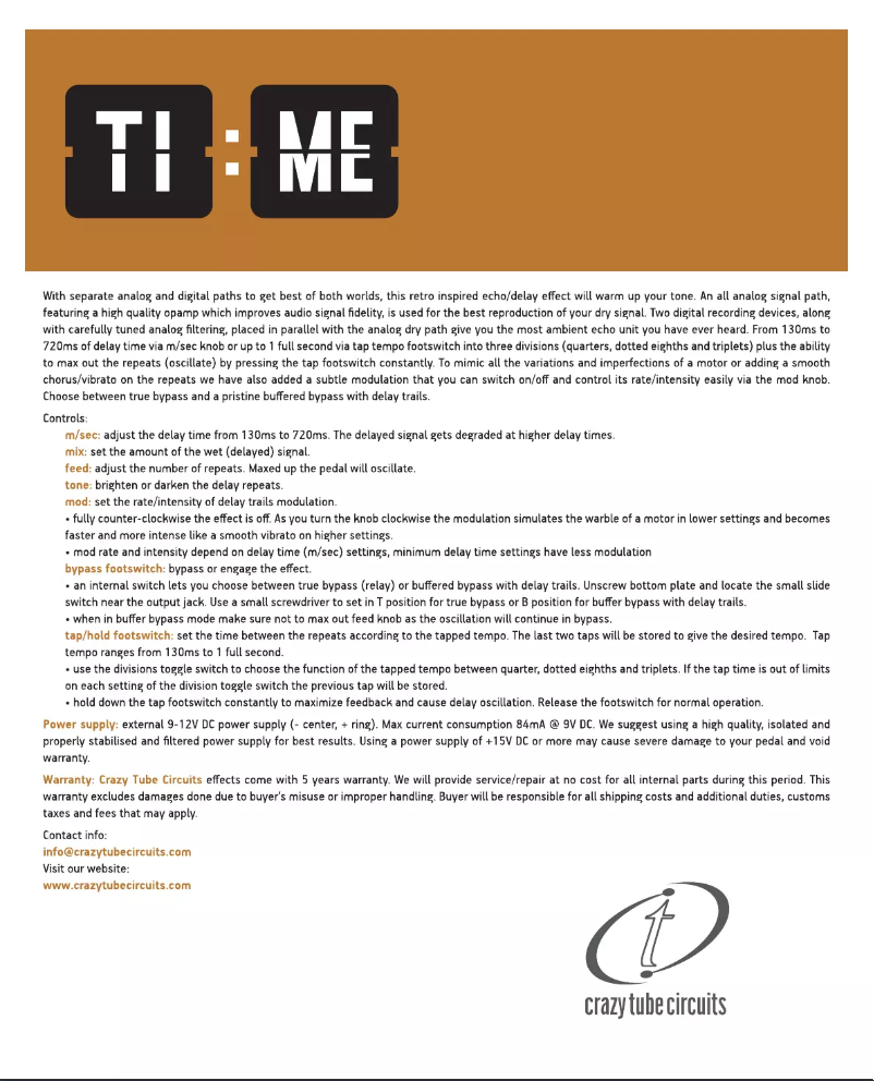 Página 1 del manual Manual de usuario Crazy Tube Circuits TI:ME MKIII