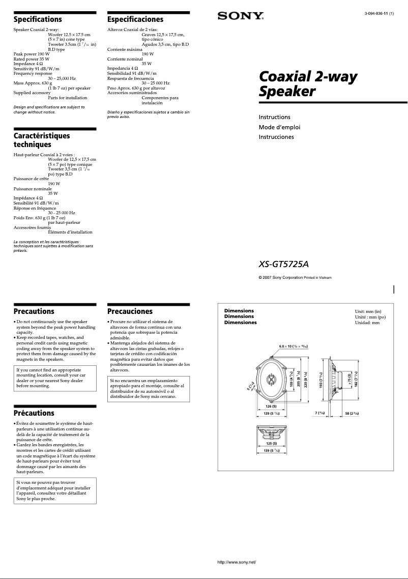Imagen de la primera página del manual del dispositivo XS-GT5725A