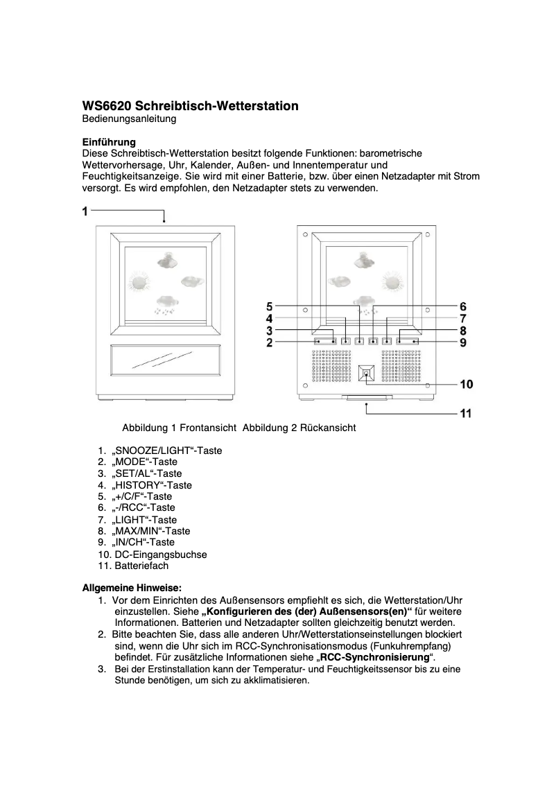 Imagen de la primera página del manual del dispositivo WS6620