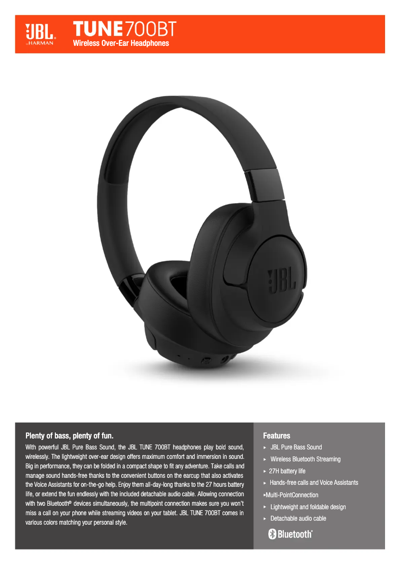 Imagen de la primera página del manual del dispositivo Tune 700BT