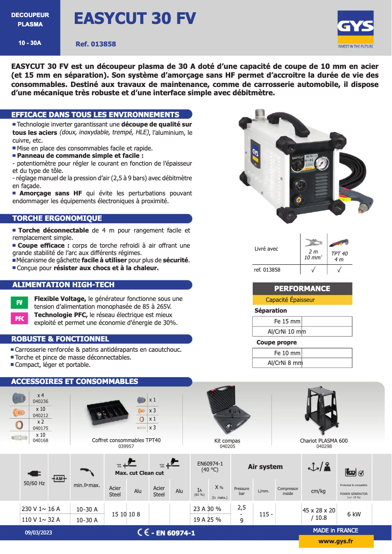 Página nº 1 - Ficha técnica GYS Easycut 30 FV