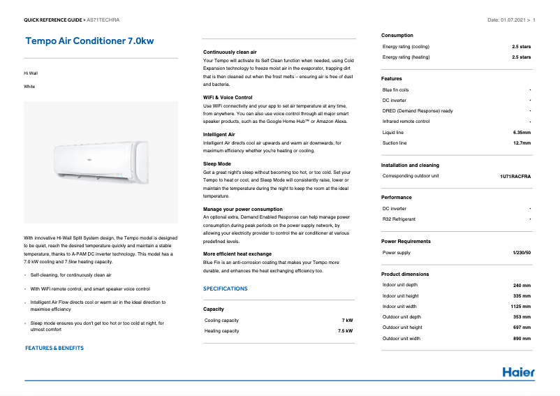 Imagen de la primera página del manual del dispositivo AS71FEBHRA