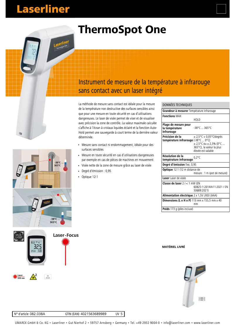 Página 1 del manual Ficha técnica Laserliner ThermoSpot One