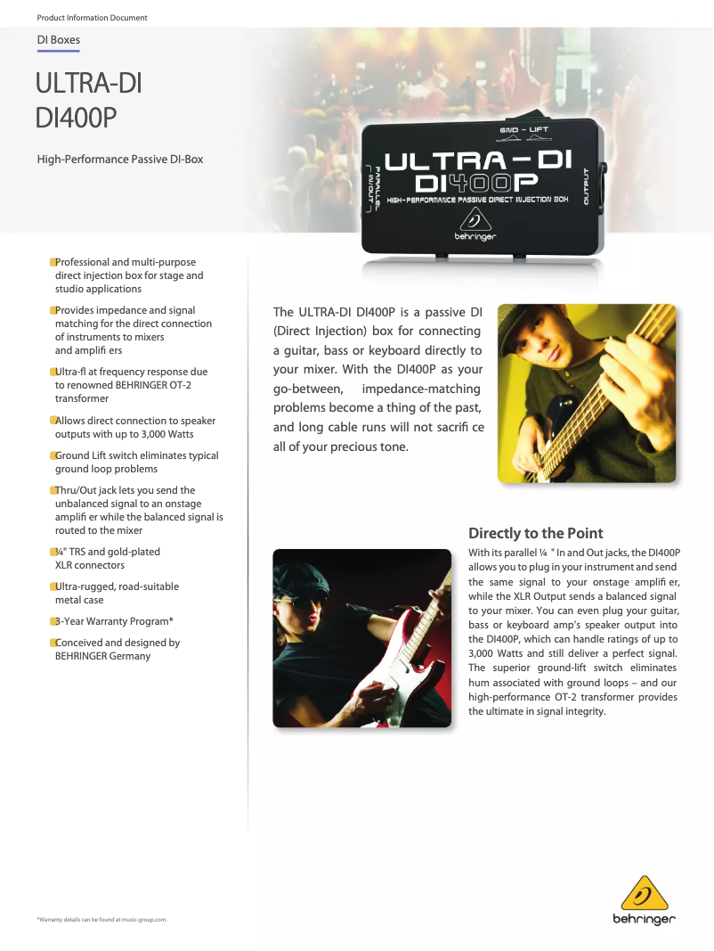 Página nº 1 - Ficha técnica Behringer DI400P