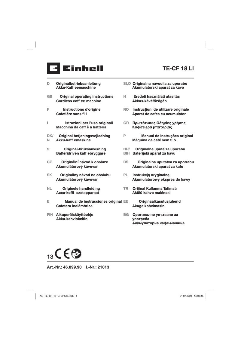 Imagen de la primera página del manual del dispositivo TE-CF 18 Li