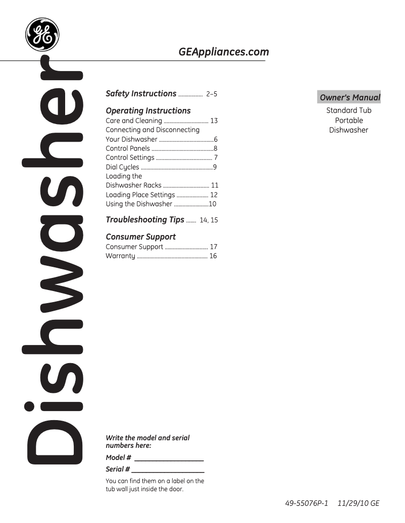 Página 1 del manual Manual de uso y mantenimiento GE GSC3500VWW