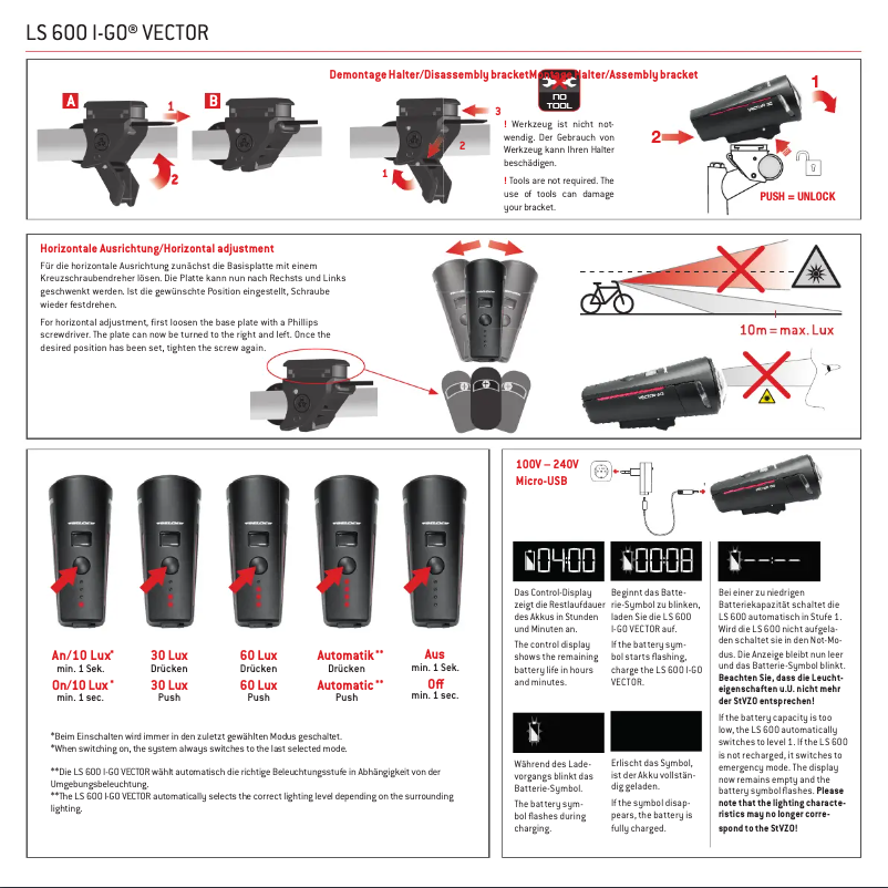 Imagen de la primera página del manual del dispositivo LS 600 I-GO Vector