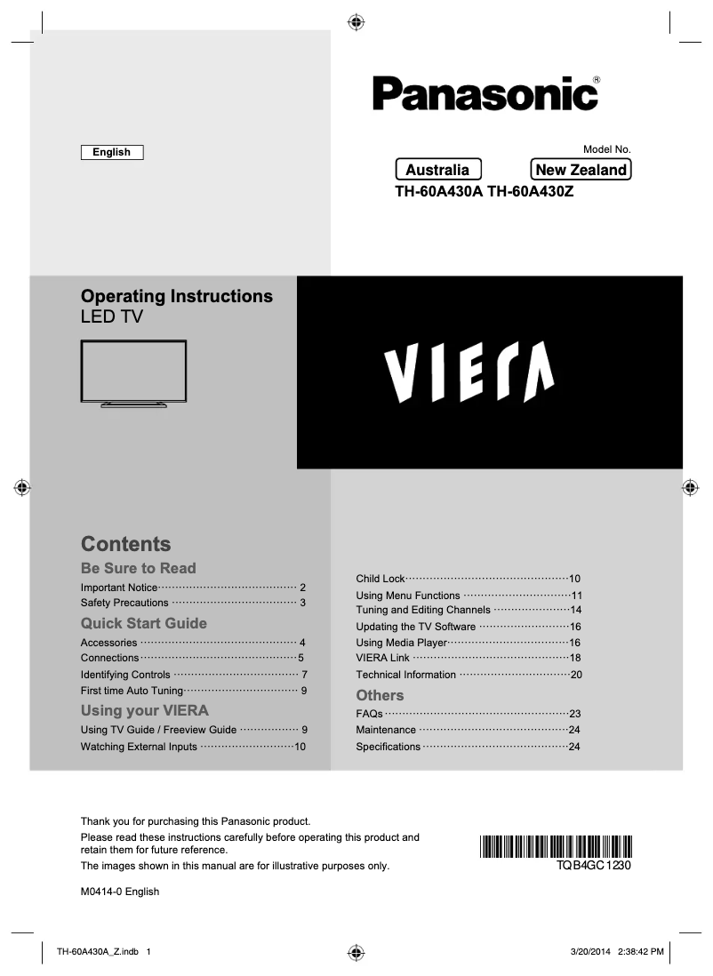 Imagen de la primera página del manual del dispositivo TH-60A430A
