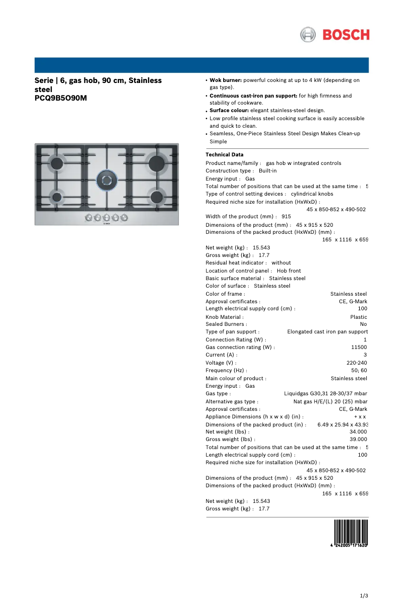 Página nº 1 - Ficha técnica Bosch PCQ9B5O90M