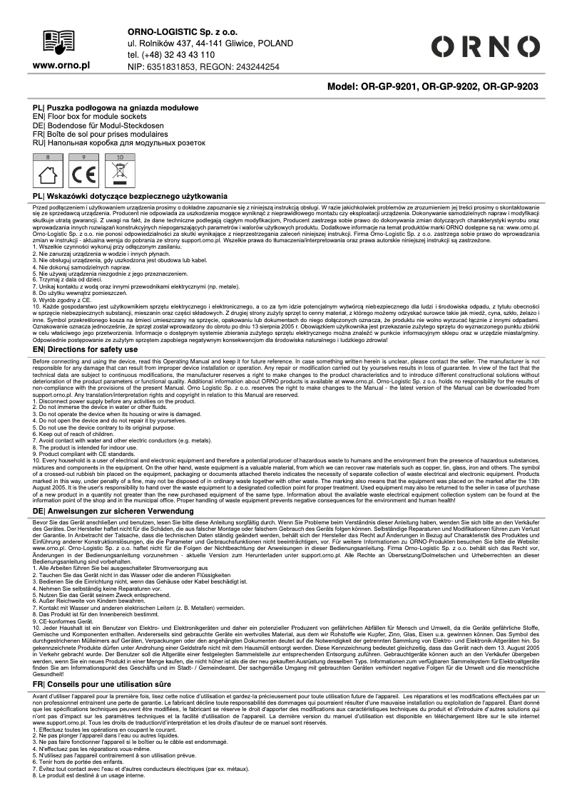 Imagen de la primera página del manual del dispositivo OR-GP-9203