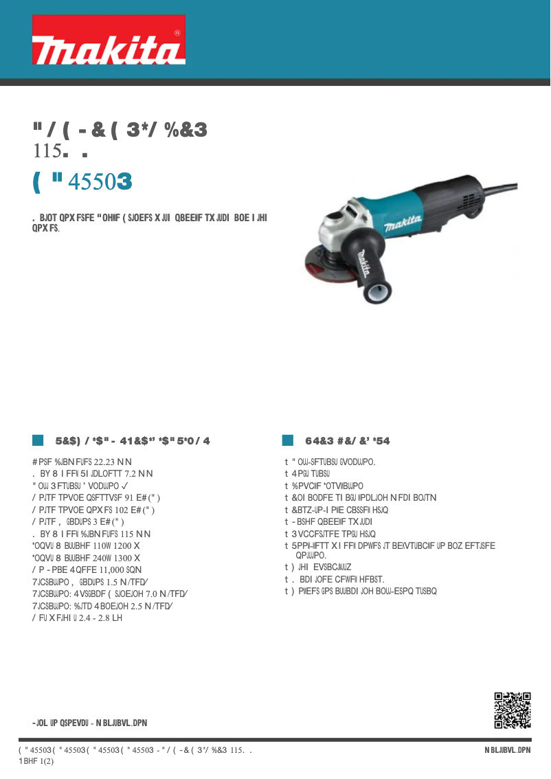 Página 1 del manual Ficha técnica Makita GA4550R