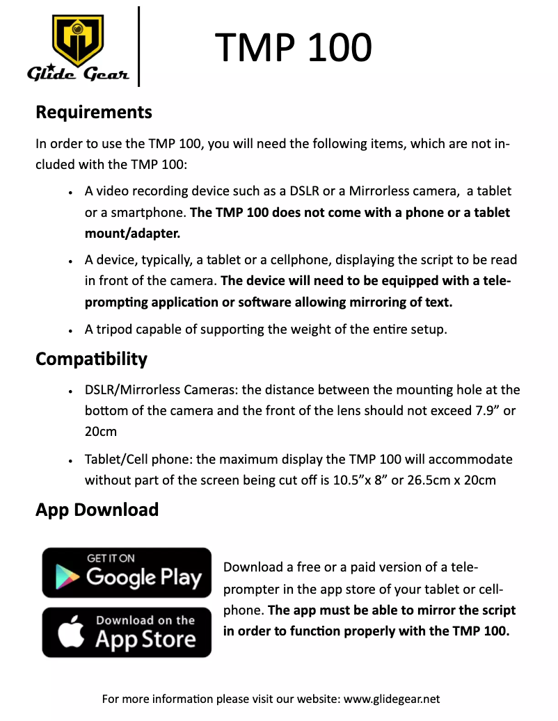 Página 1 del manual Manual de usuario Glide Gear TMP 100
