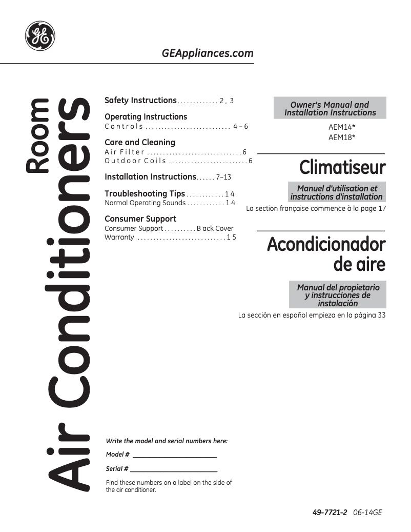 Imagen de la primera página del manual del dispositivo AEM14AQ