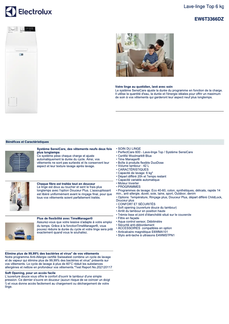 Página 1 del manual Ficha técnica Electrolux EW6T3366DZ