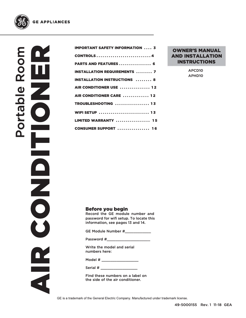 Imagen de la primera página del manual del dispositivo APHD10AXWB