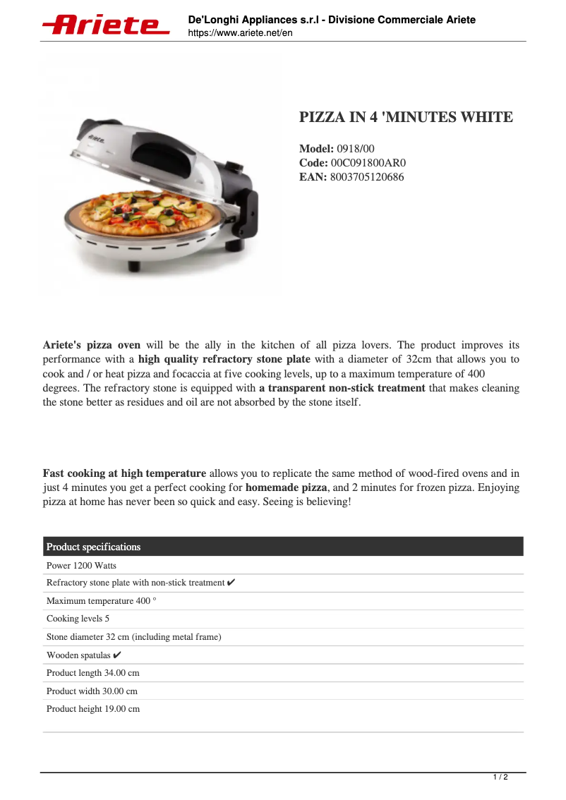 Página 1 del manual Ficha técnica Ariete 0918