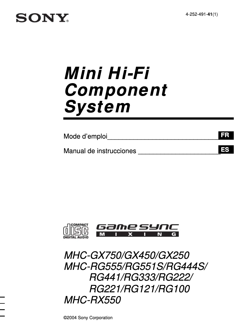 Página 1 del manual Manual de usuario Sony MHC-RG121