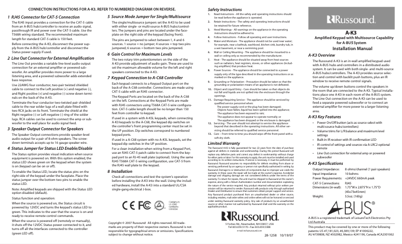 Página 1 del manual Manual de usuario Russound A-K3