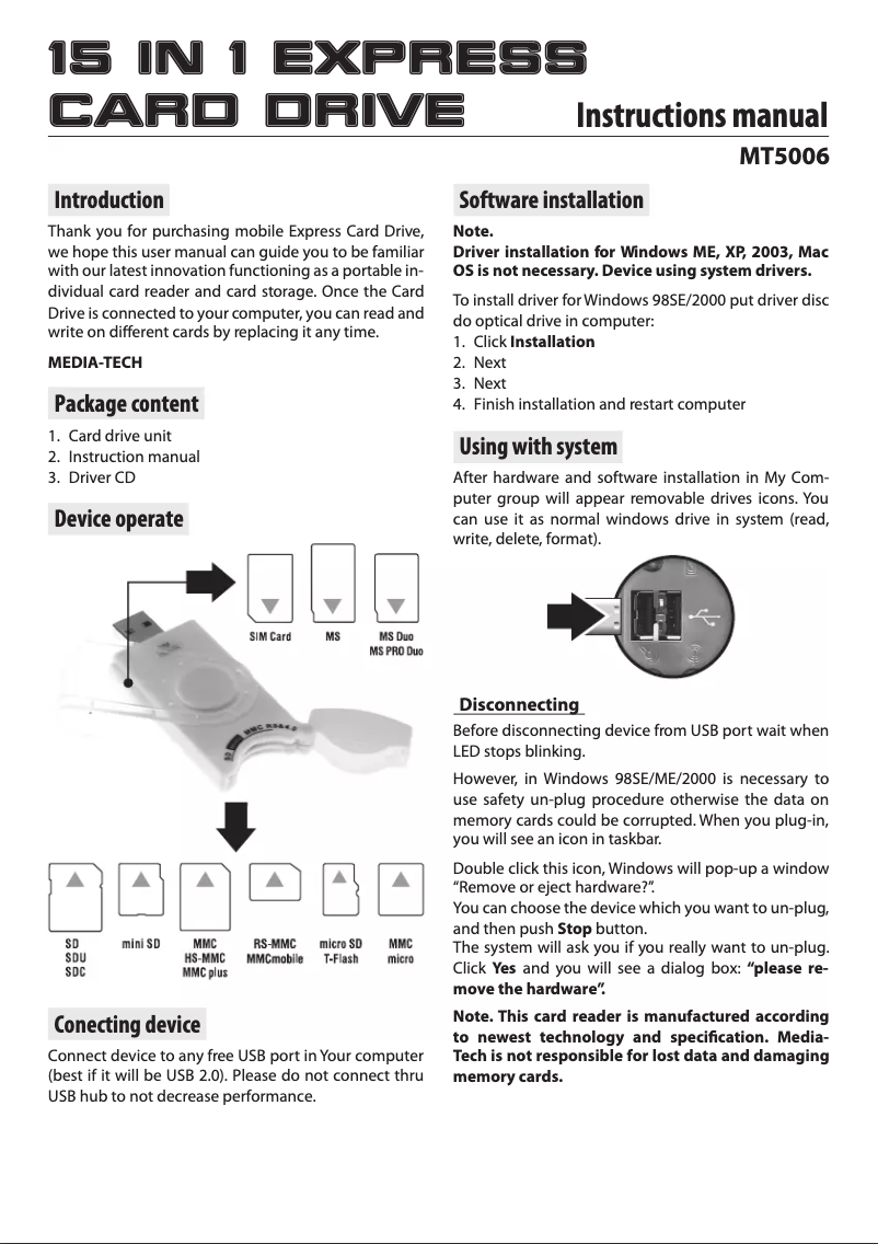 Imagen de la primera página del manual del dispositivo MT5006