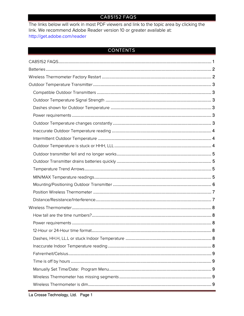 Imagen de la primera página del manual del dispositivo CA85152