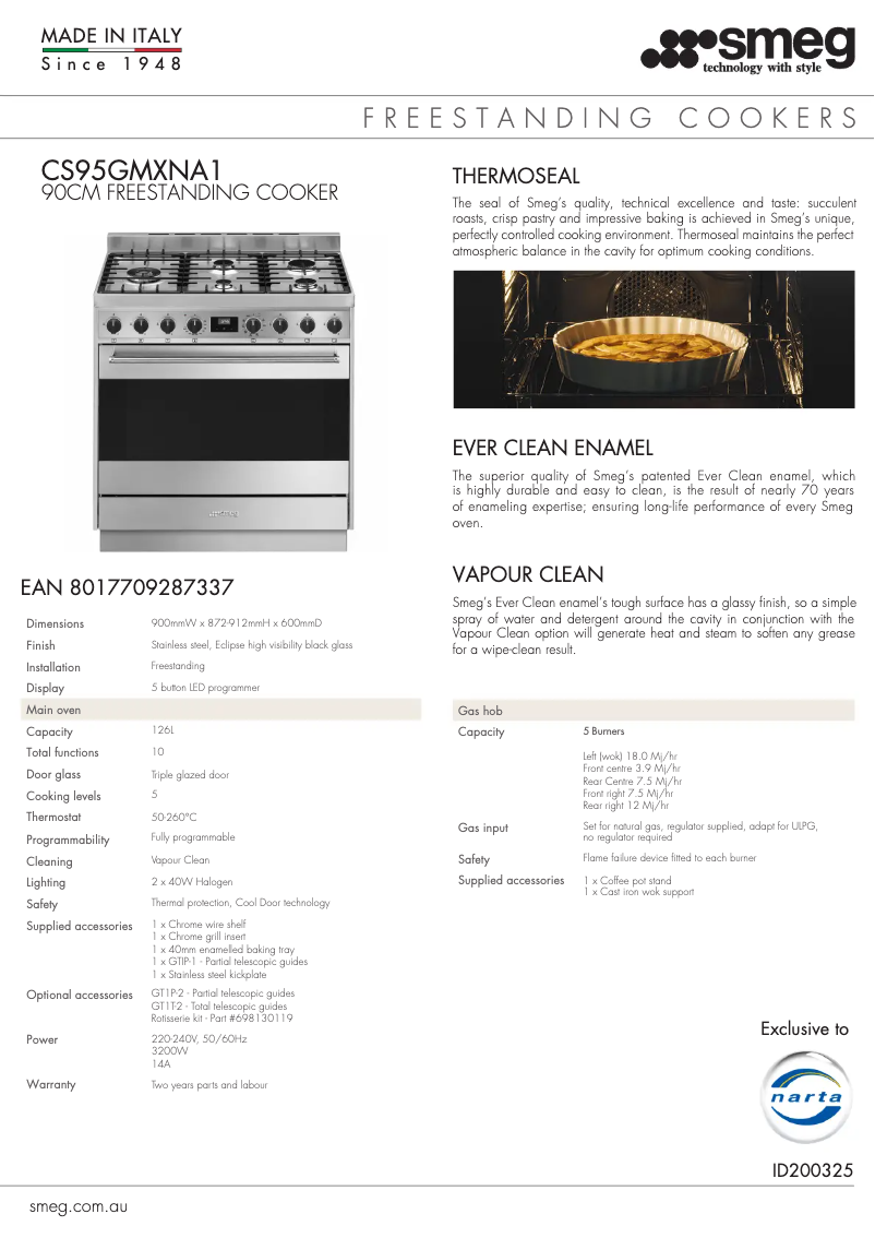 Página 1 del manual Ficha técnica Smeg CS95GMXNA1