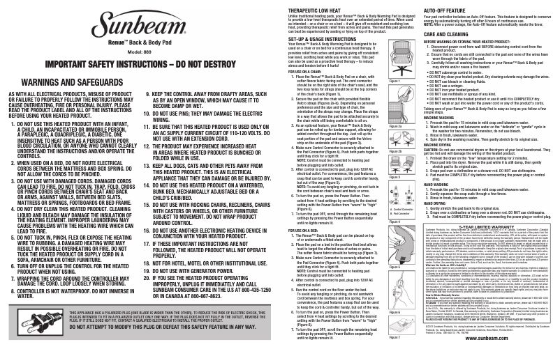 Página 1 del manual Manual de usuario Sunbeam Renue 889