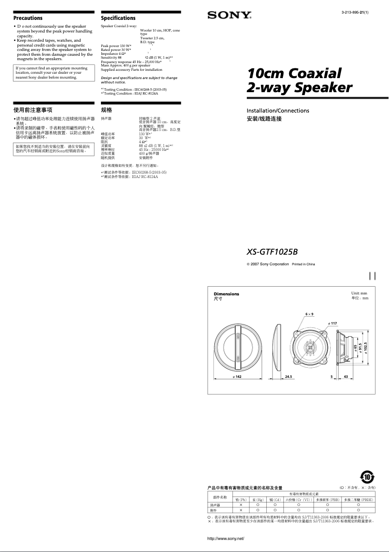 Imagen de la primera página del manual del dispositivo XS-GTF1025B