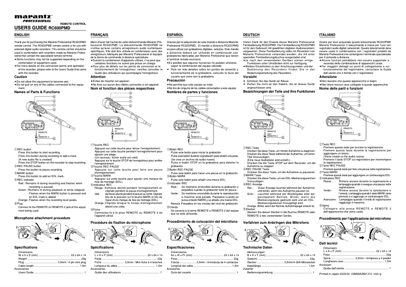 Página 1 del manual Manual de usuario Marantz RC600PMD
