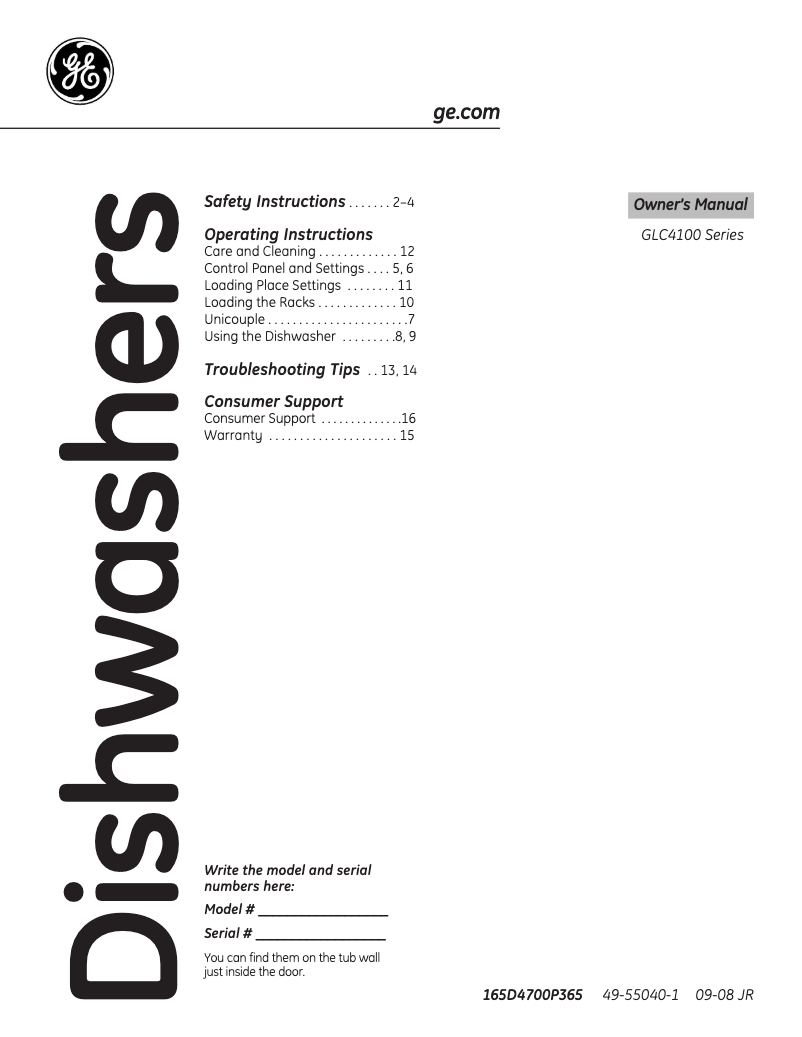 Página 1 del manual Manual de uso y mantenimiento GE GLC4100NWW
