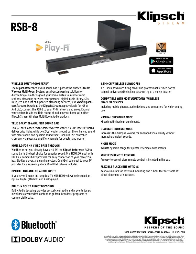 Página 1 del manual Ficha técnica Klipsch RSB-8