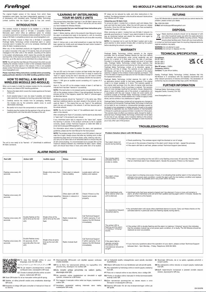 Imagen de la primera página del manual del dispositivo W2-Module