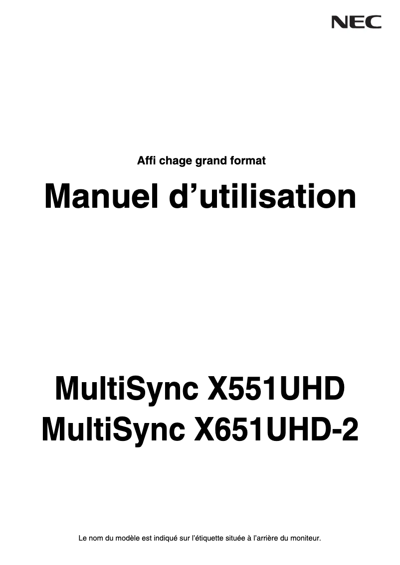 Imagen de la primera página del manual del dispositivo MultiSync X551UHD