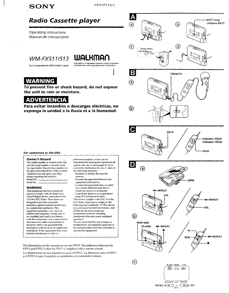 Imagen de la primera página del manual del dispositivo Walkman WM-FX511