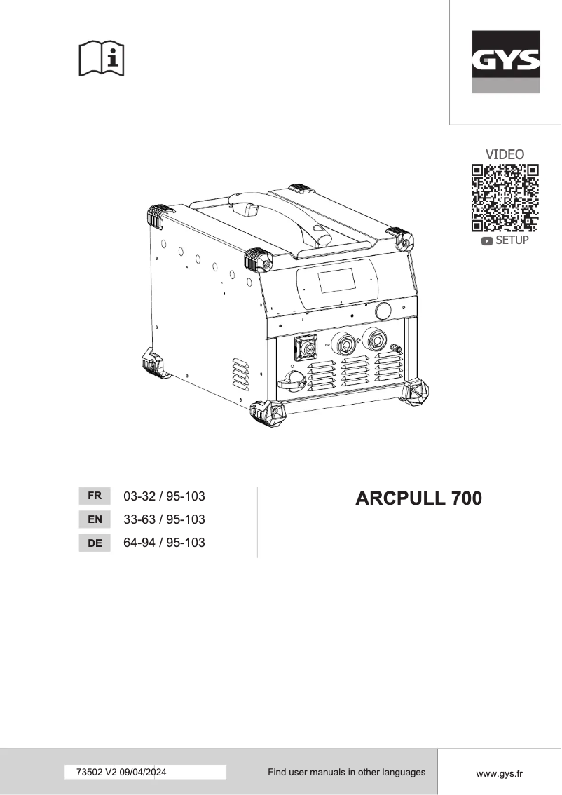 Imagen de la primera página del manual del dispositivo Gyspot Arcpull 700