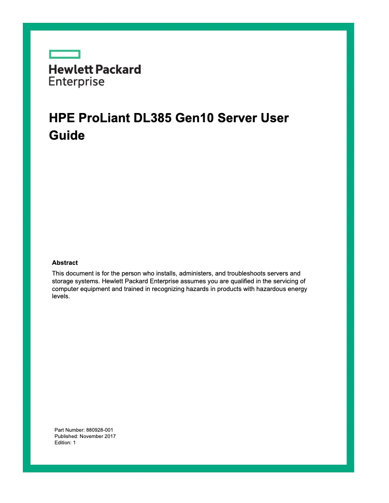 Imagen de la primera página del manual del dispositivo HPE ProLiant DL385 Gen10