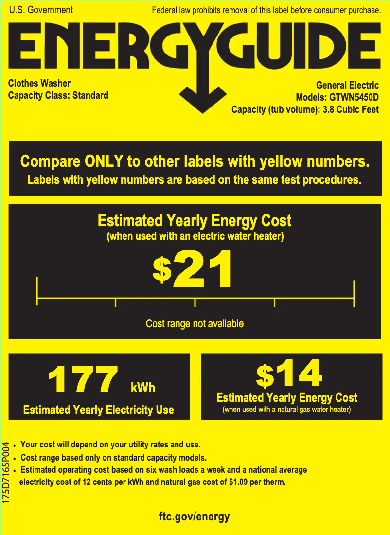 Página 1 del manual Etiqueta energética GE GTWN5450DWW