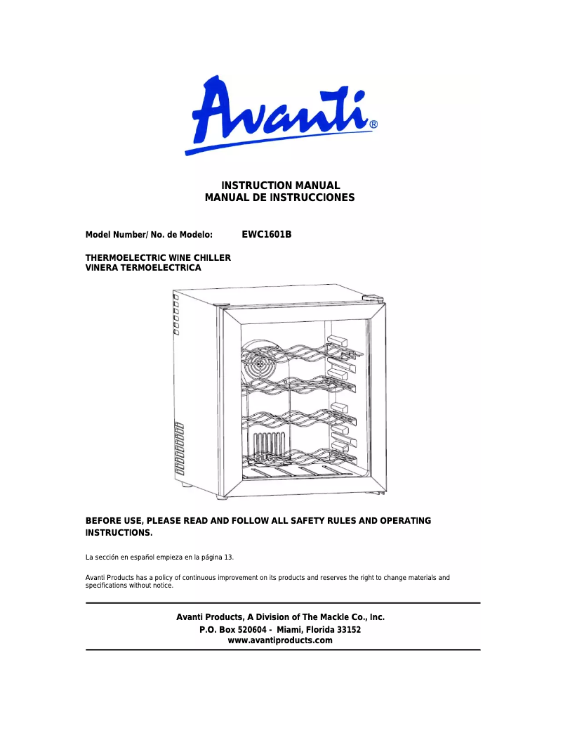 Página 1 del manual Manual de usuario Avanti EWC1601B
