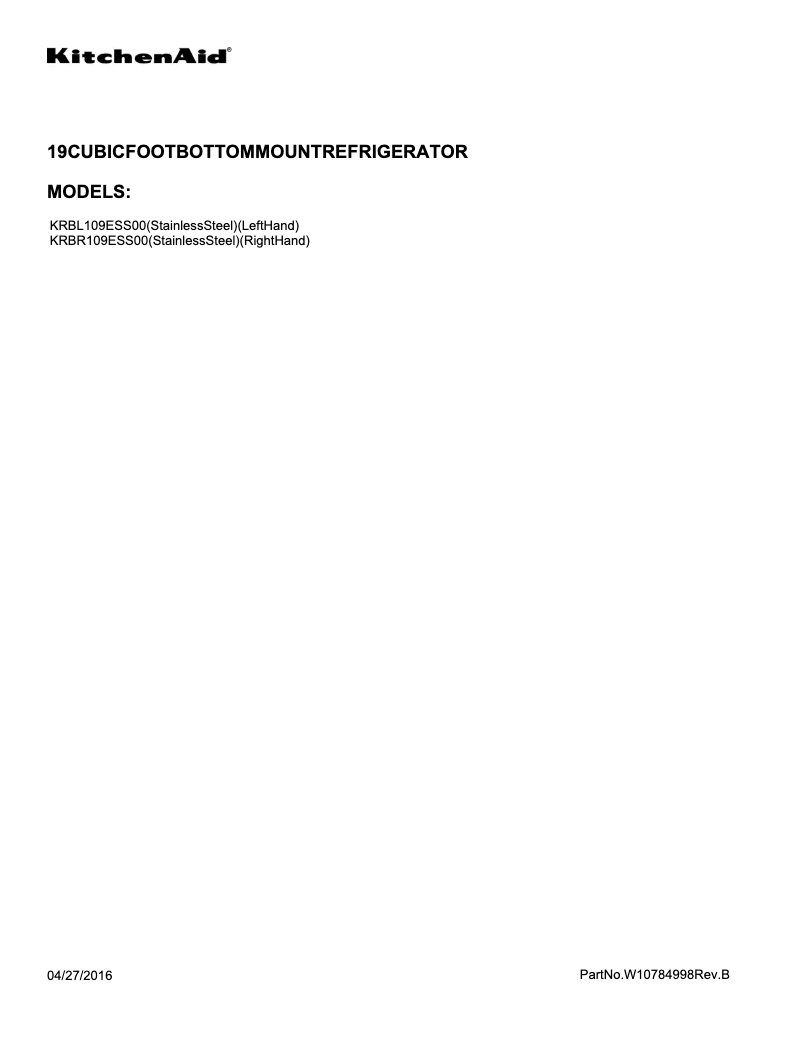 Página nº 1 - Guía de instalación KitchenAid KRBL109E