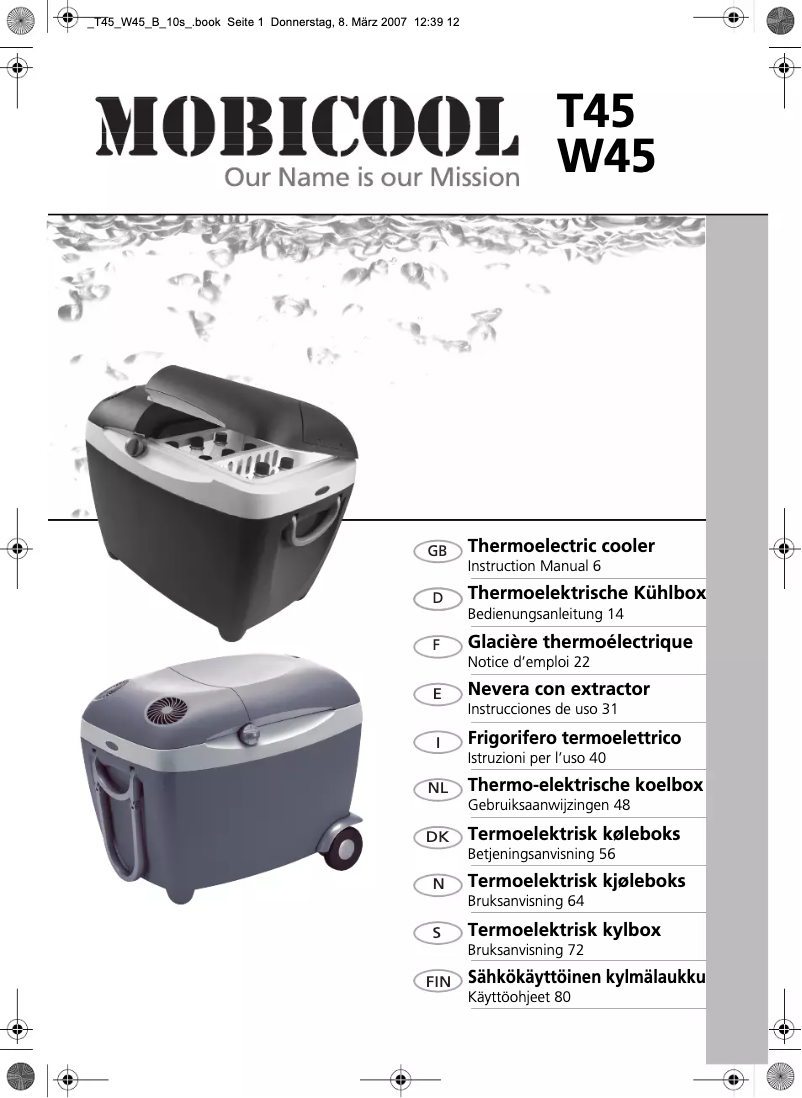 Imagen de la primera página del manual del dispositivo Mobicool W45
