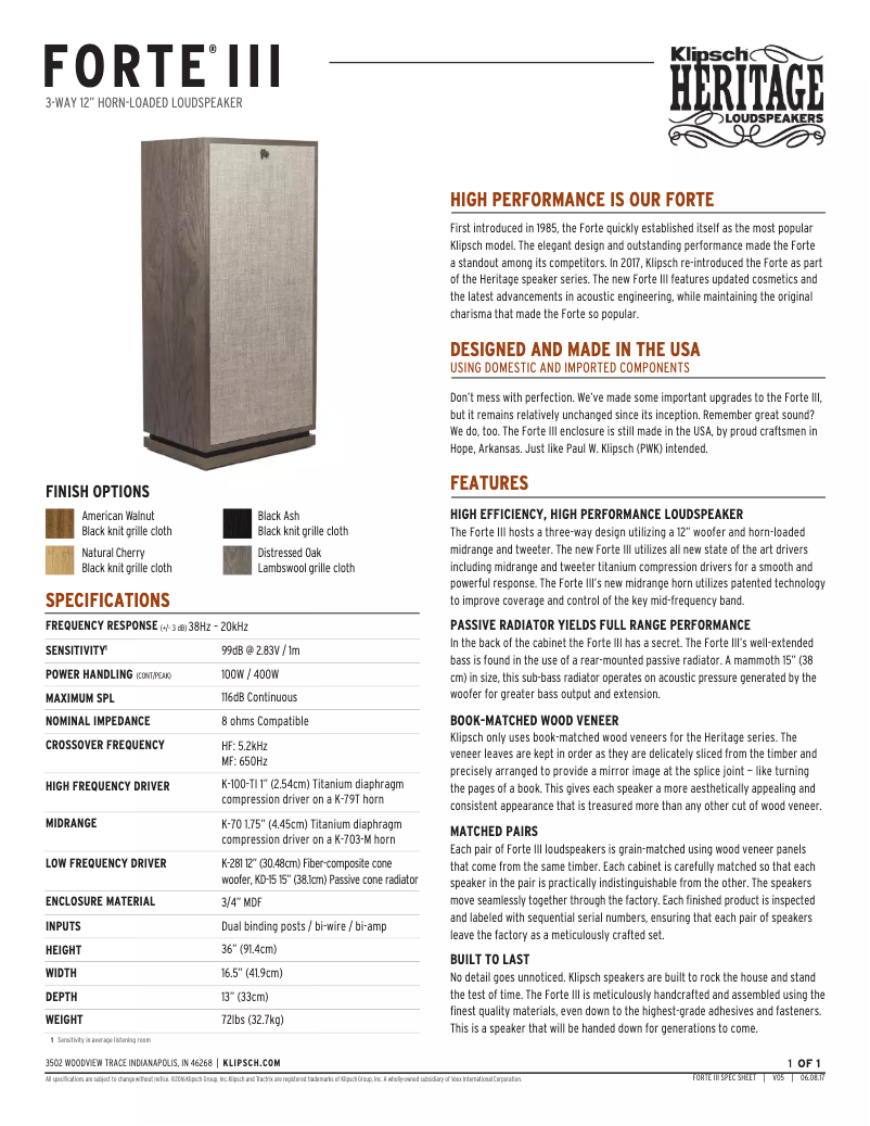 Página 1 del manual Ficha técnica Klipsch Forte III