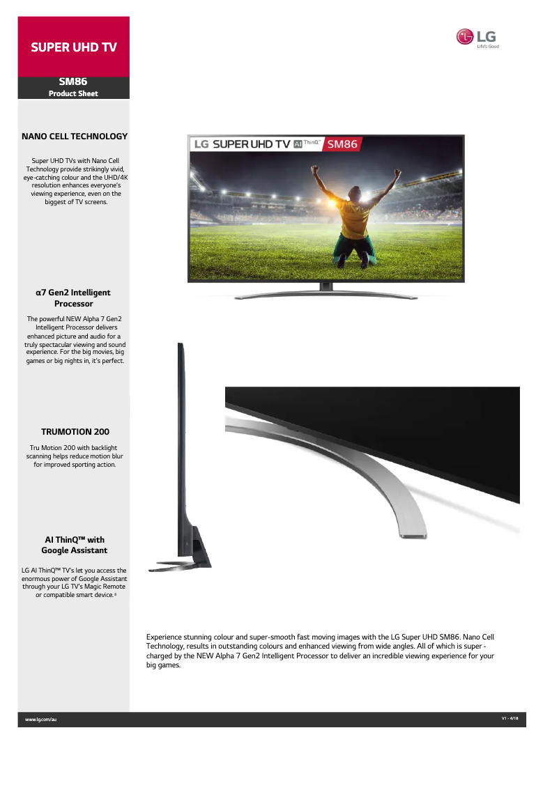 Página 1 del manual Ficha técnica LG 75SM8600PTA