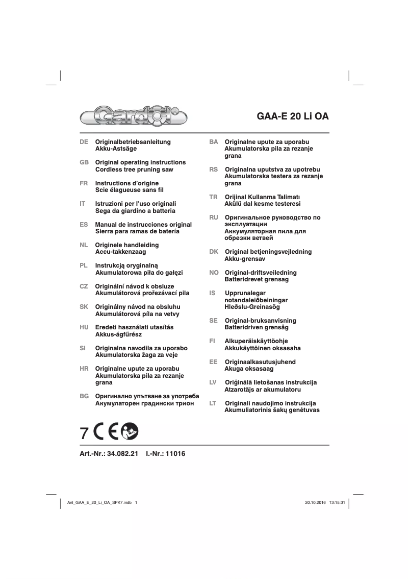 Imagen de la primera página del manual del dispositivo GAA-E 20 Li OA