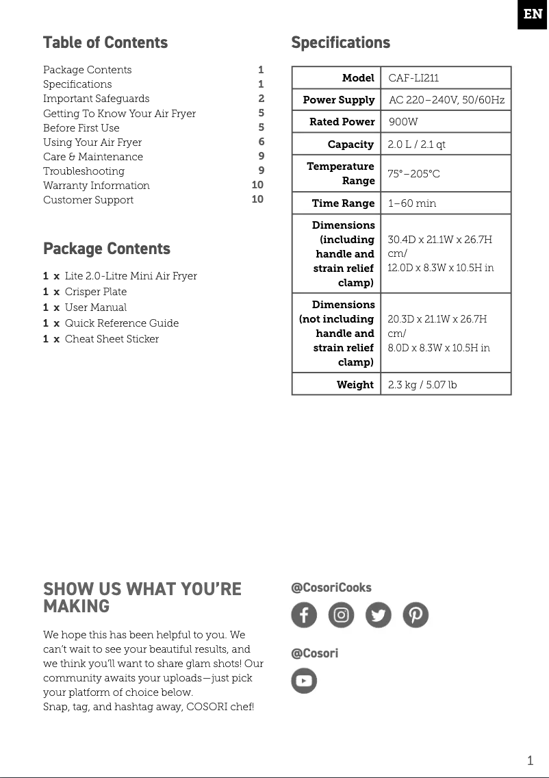 Imagen de la primera página del manual del dispositivo CAF-LI211