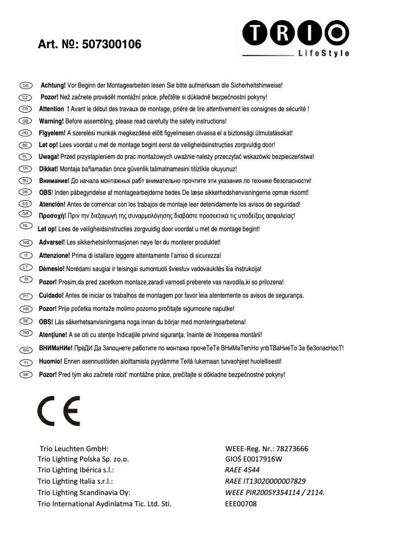 Imagen de la primera página del manual del dispositivo Antwerp 507300106