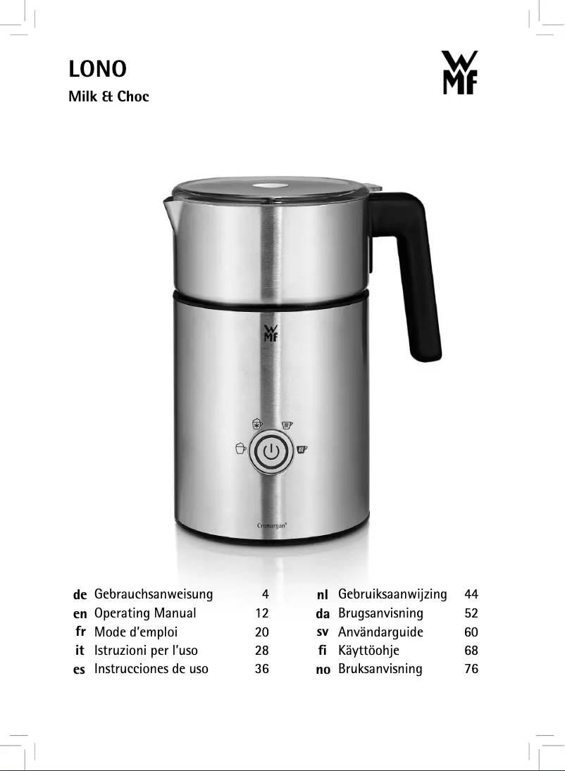 Imagen de la primera página del manual del dispositivo LONO Milk & Choc